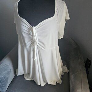 Cute Womens Short Sleeve "Shark Bite" White Top, Size 3XL